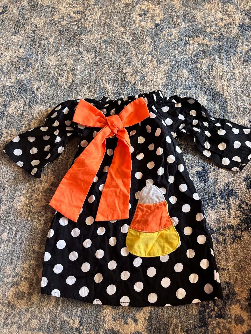 Candy Corn Halloween Dress 0-6 mont Black Polka Dot